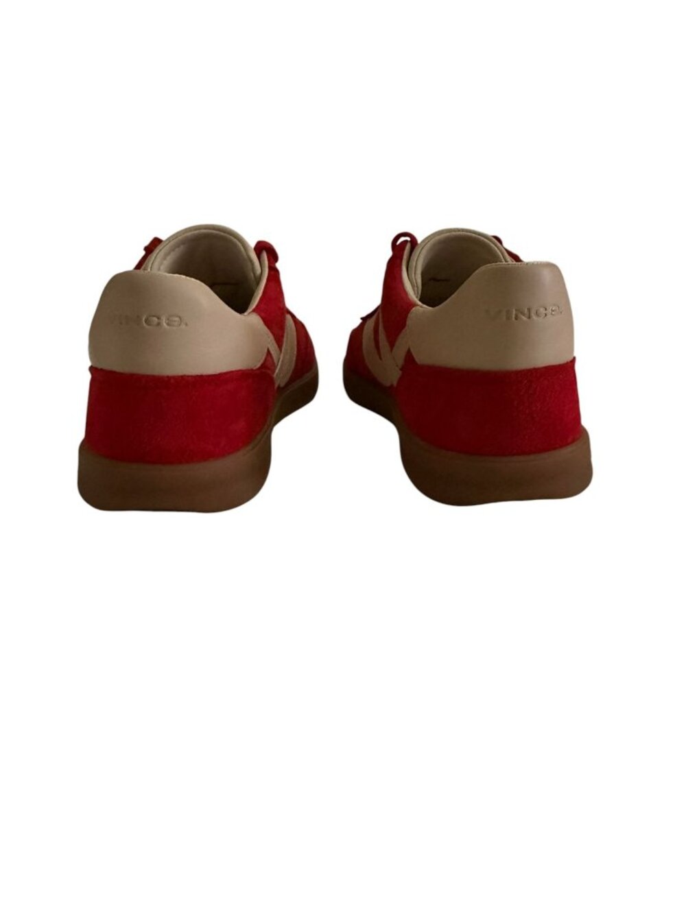 Vince Oasis Bicolor Leather Sneakers In Red Suede Beige Leather Gum Sole Size 8 - Picture 6 of 12